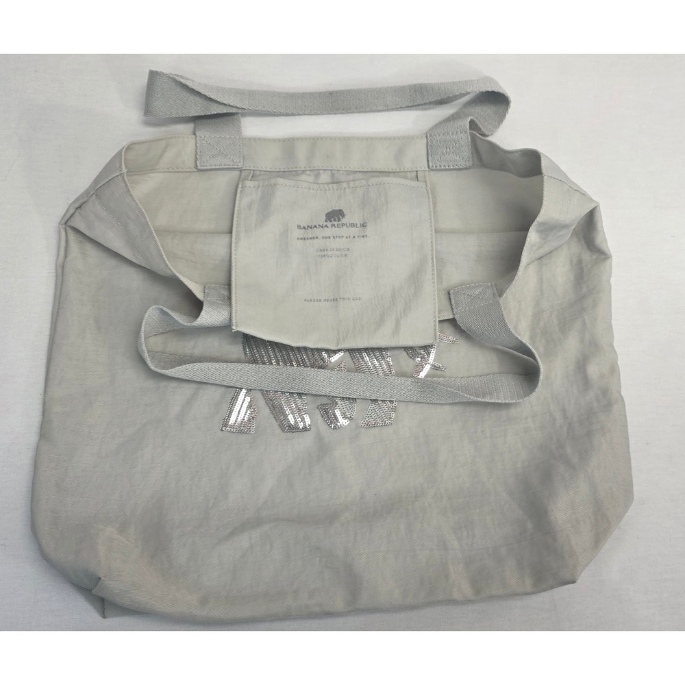 Banana Republic Grey Nylon Sequin Elephant Tote Bag Reusable Shopper Eco Friendl - Picture 5 of 13